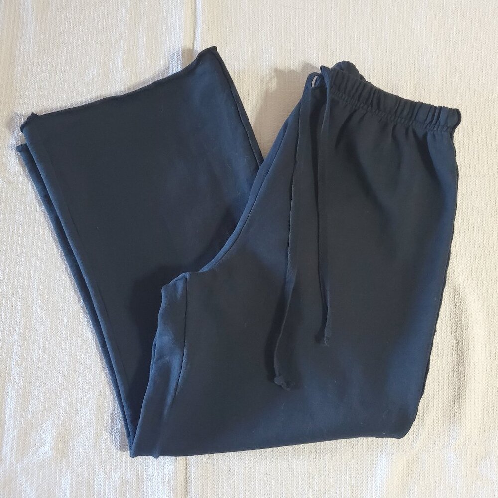 Black Capri Pants Raw Edging Drawstring Elastic Waist Women's Large